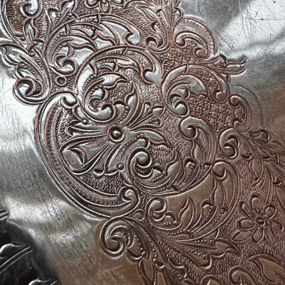 Antique European 540 Silver on Copper Tea Tray Art Nouveau Floral Rope Rim 10.5 - Picture 3 of 9
